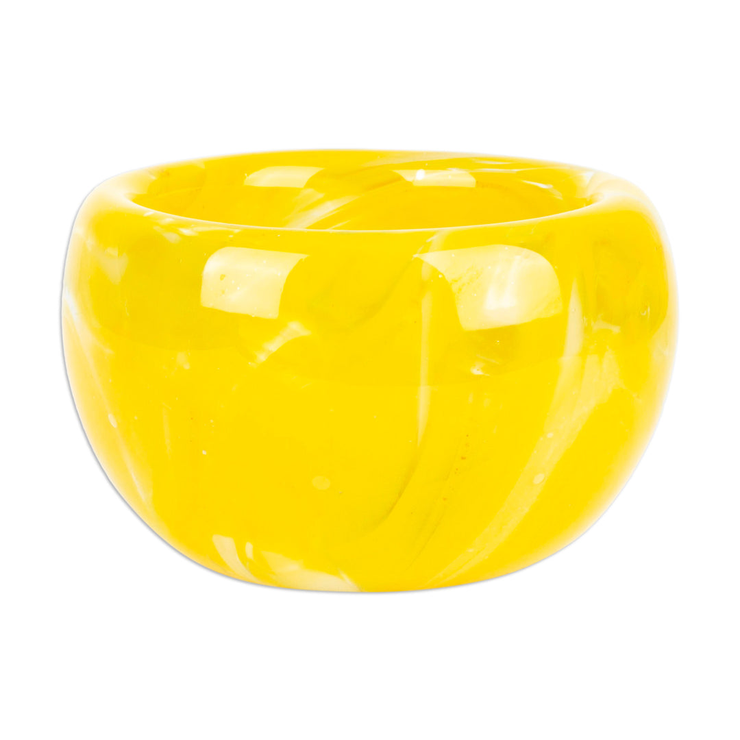 Handblown Patterned Yellow Recycled Glass Dessert Bowl - Flavors in Summer