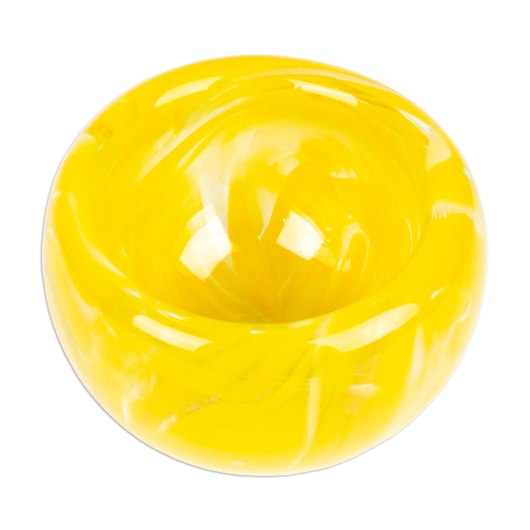 Handblown Patterned Yellow Recycled Glass Dessert Bowl - Flavors in Summer