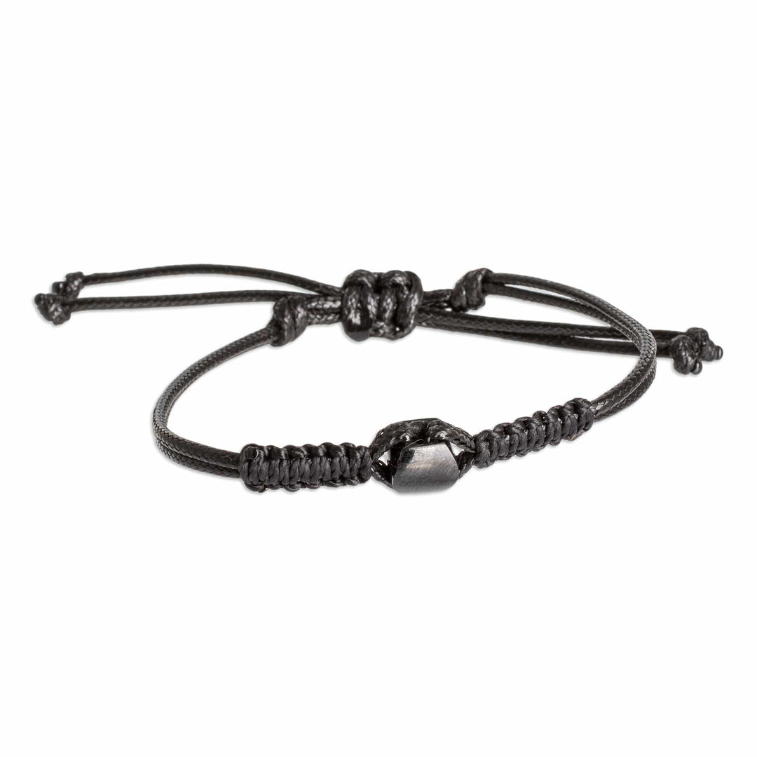Men's Black Jade Pendant Bracelet with Macrame Accent - Wild Jade in Black