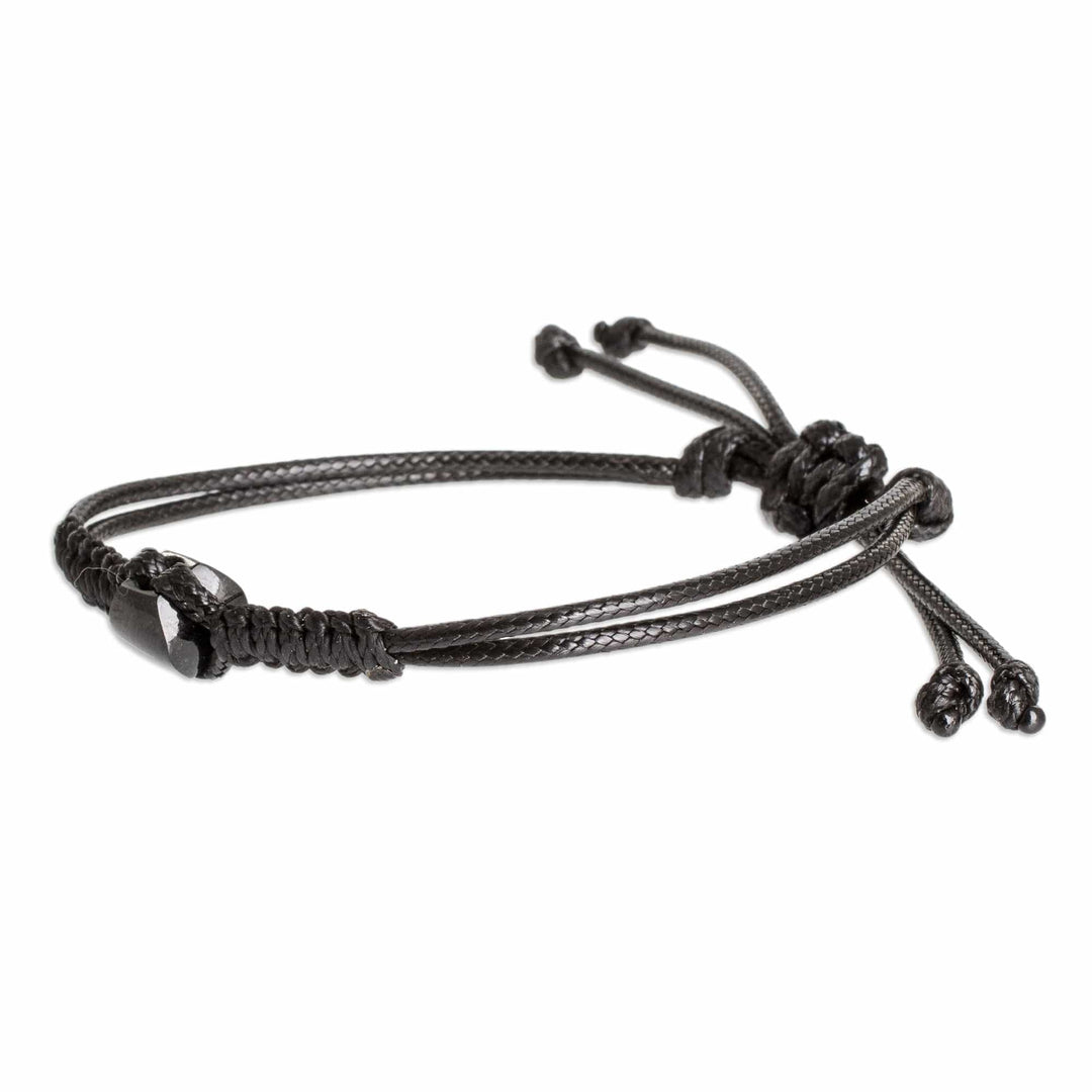 Men's Black Jade Pendant Bracelet with Macrame Accent - Wild Jade in Black