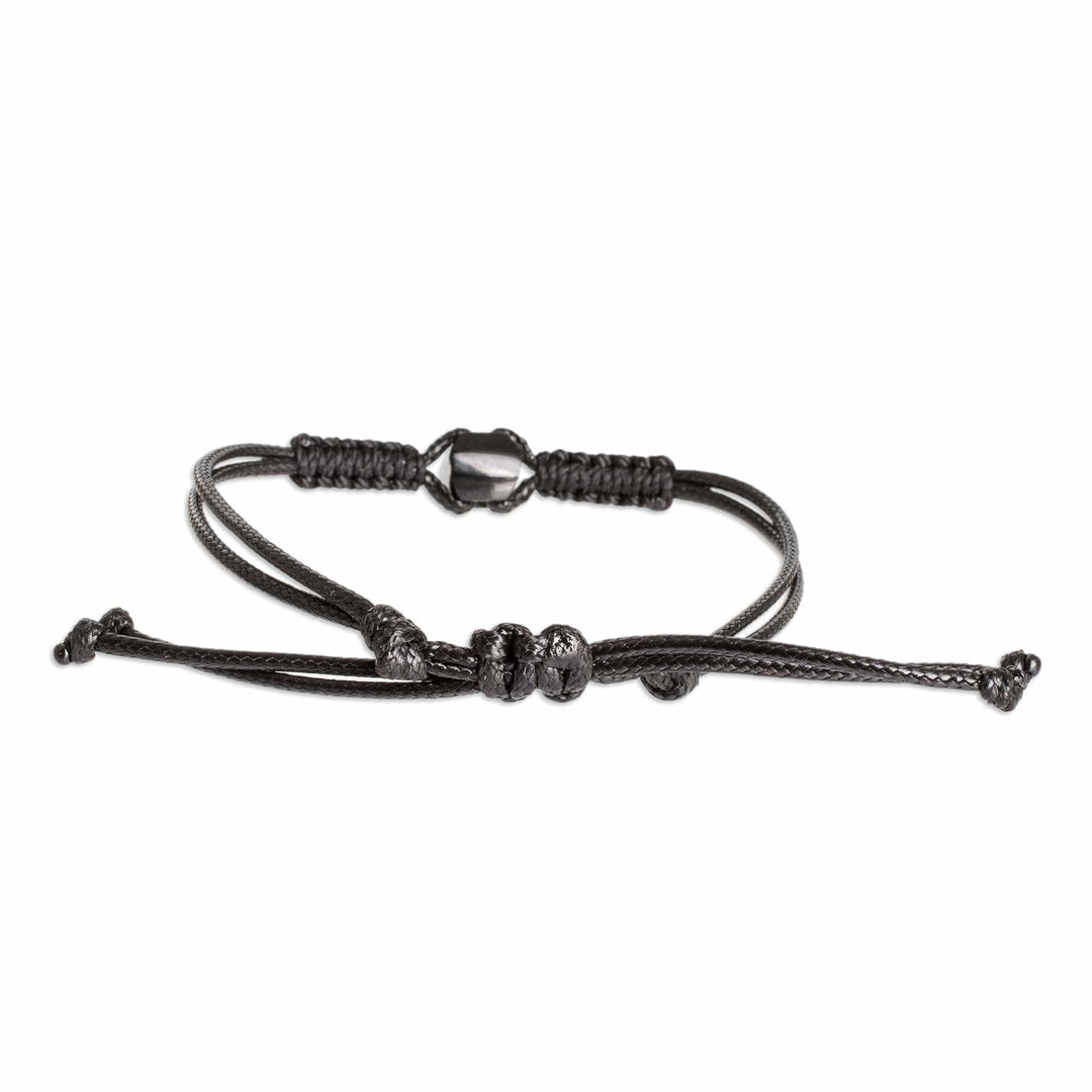 Men's Black Jade Pendant Bracelet with Macrame Accent - Wild Jade in Black