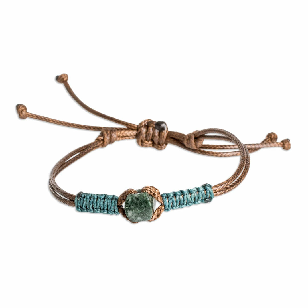 Men's Dark Green Jade Pendant Bracelet with Macrame Accent - Wild Jade in Dark Green