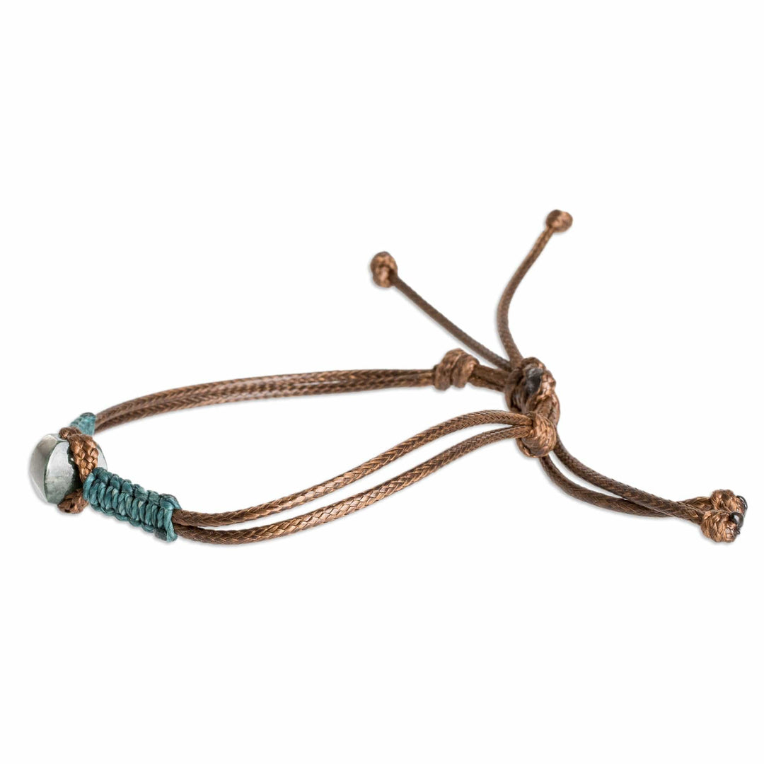 Men's Dark Green Jade Pendant Bracelet with Macrame Accent - Wild Jade in Dark Green