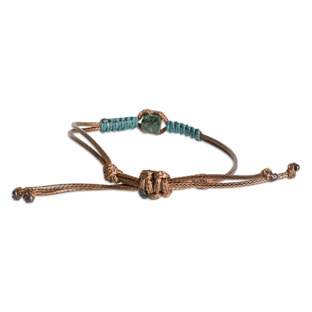 Men's Dark Green Jade Pendant Bracelet with Macrame Accent - Wild Jade in Dark Green