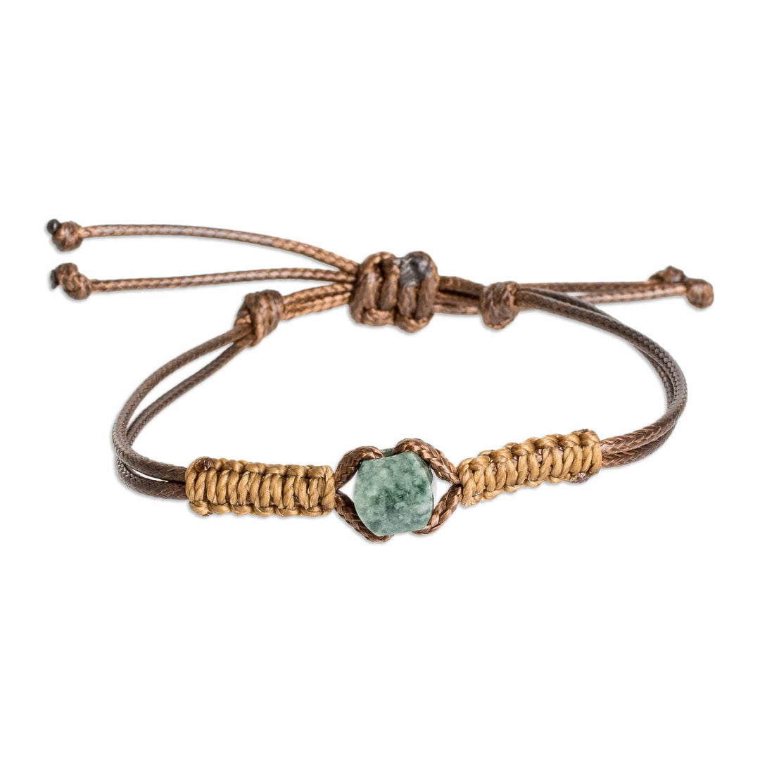 Men's Light Green Jade Pendant Bracelet with Macrame Accent - Wild Jade in Light Green