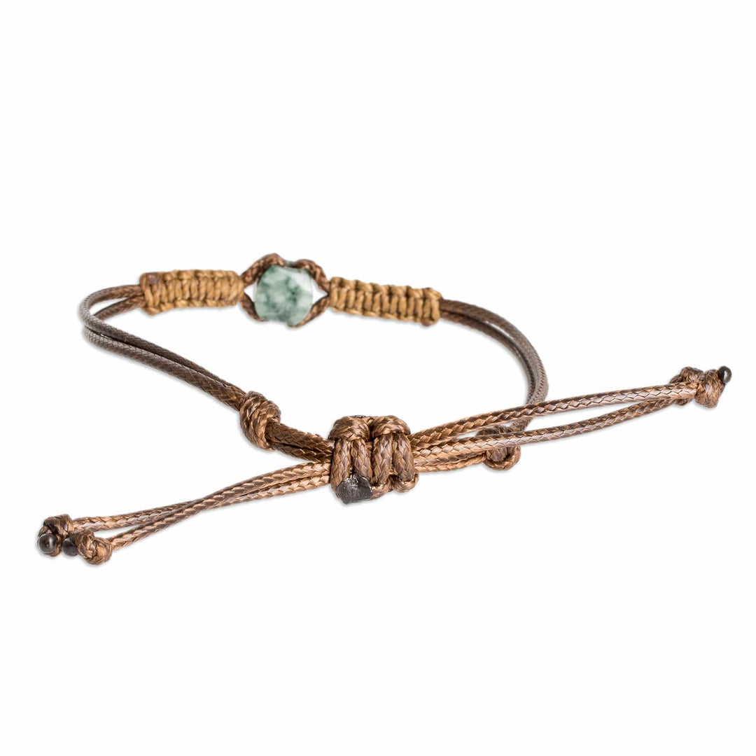 Men's Light Green Jade Pendant Bracelet with Macrame Accent - Wild Jade in Light Green