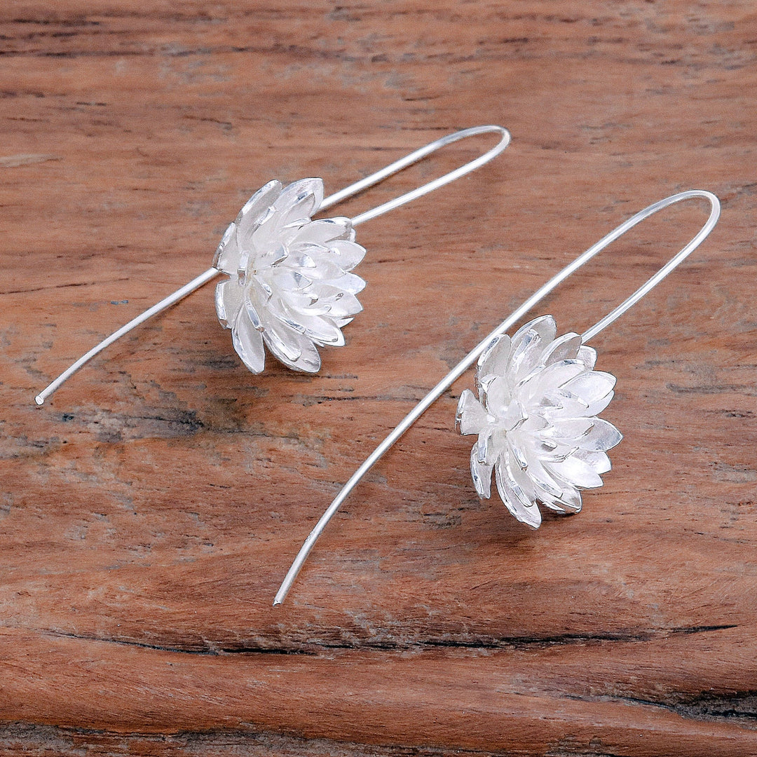 Flower-Shaped Sterling Silver Drop Earrings from Thailand - Chic Blossom