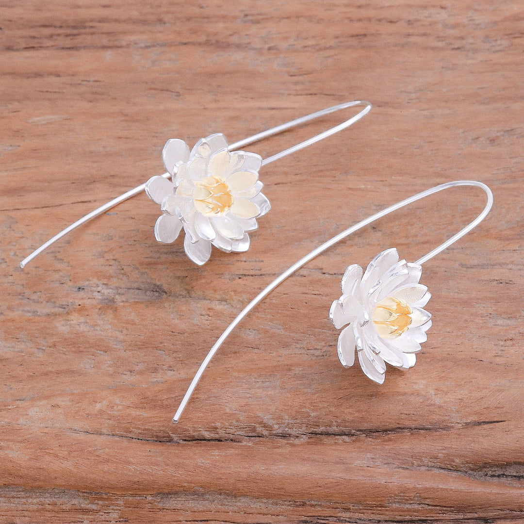 Flower-Shaped Gold-Accented Sterling Silver Drop Earrings - Bright Chic Blossom