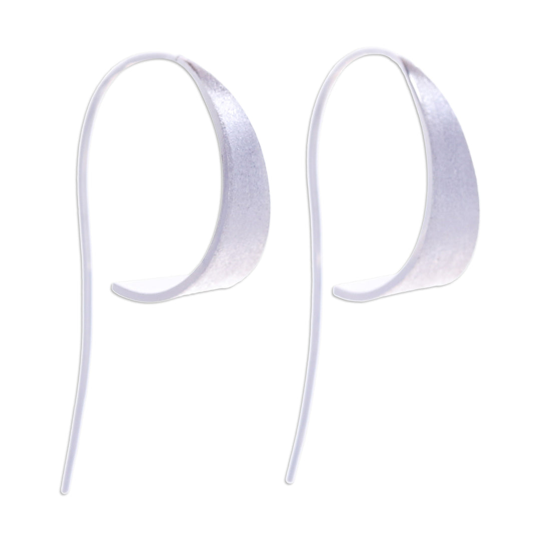 Modern Brushed Satin Sterling Silver Curved Drop Earrings - Curved Triangle