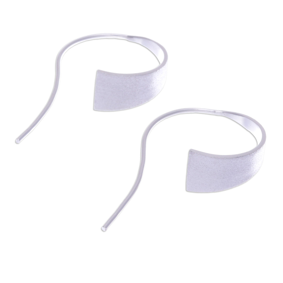 Modern Brushed Satin Sterling Silver Curved Drop Earrings - Curved Triangle