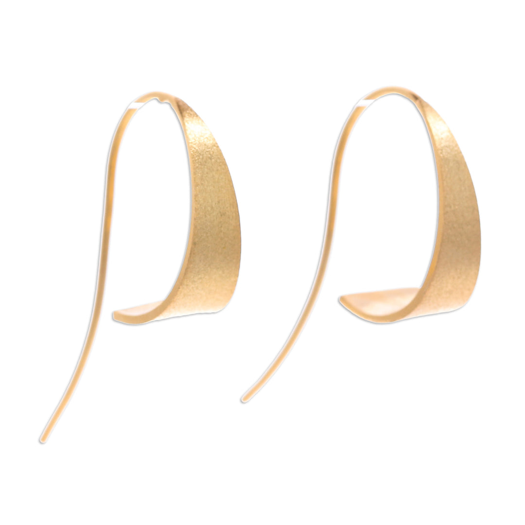 Modern Brushed Satin 18k Gold-Plated Curved Drop Earrings - Bright Curved Triangle