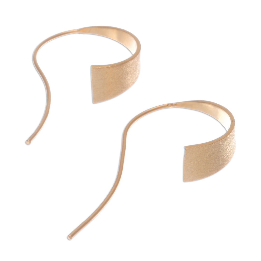 Modern Brushed Satin 18k Gold-Plated Curved Drop Earrings - Bright Curved Triangle