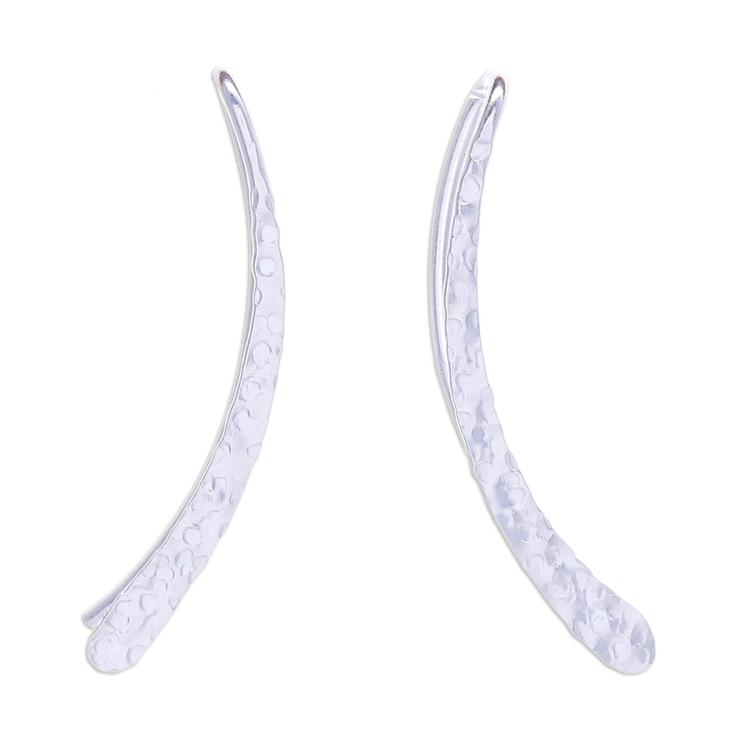 Modern Hammered Sterling Silver Drop Earrings from Thailand - Hammered Line