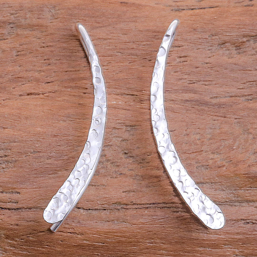 Modern Hammered Sterling Silver Drop Earrings from Thailand - Hammered Line
