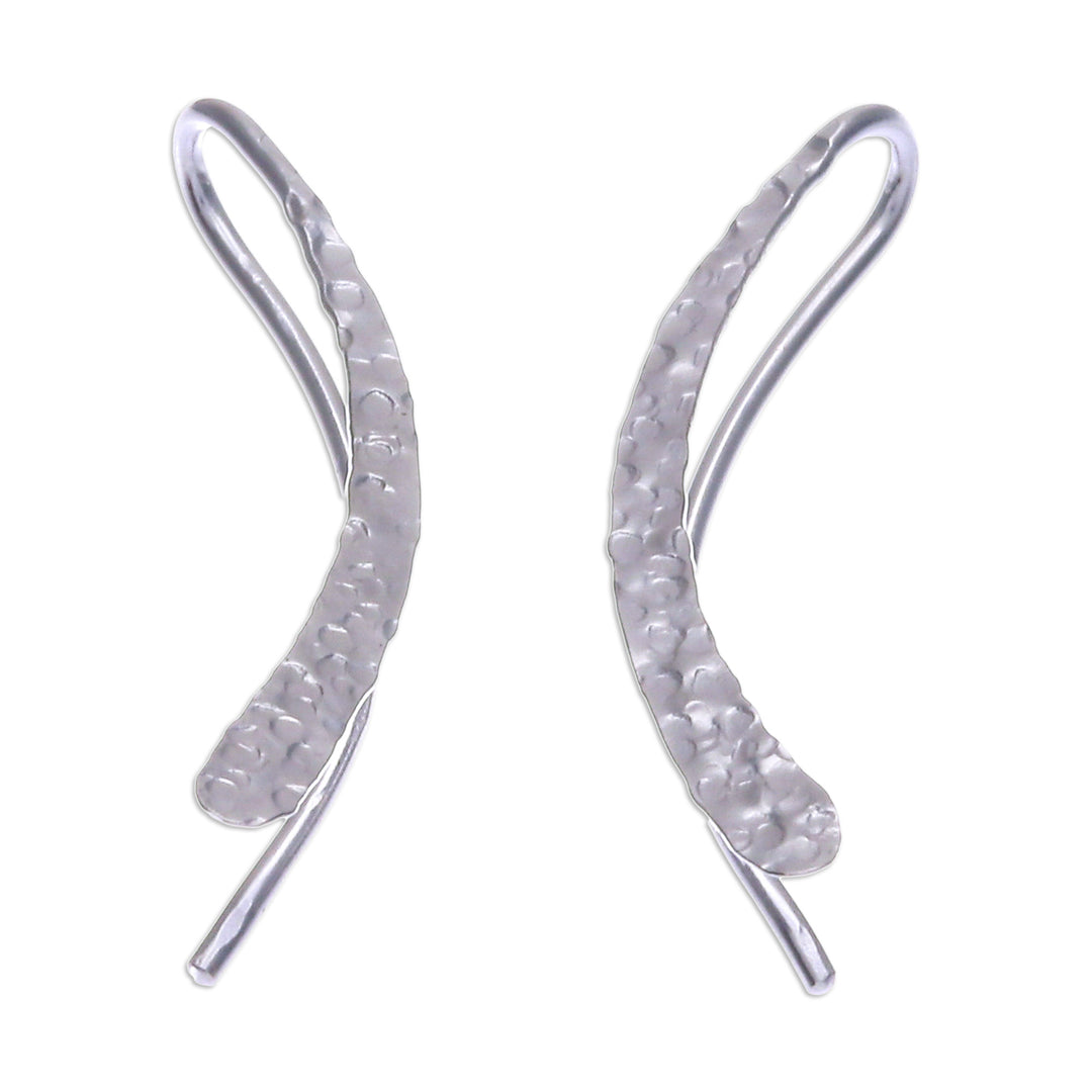 Modern Hammered Sterling Silver Drop Earrings from Thailand - Hammered Line