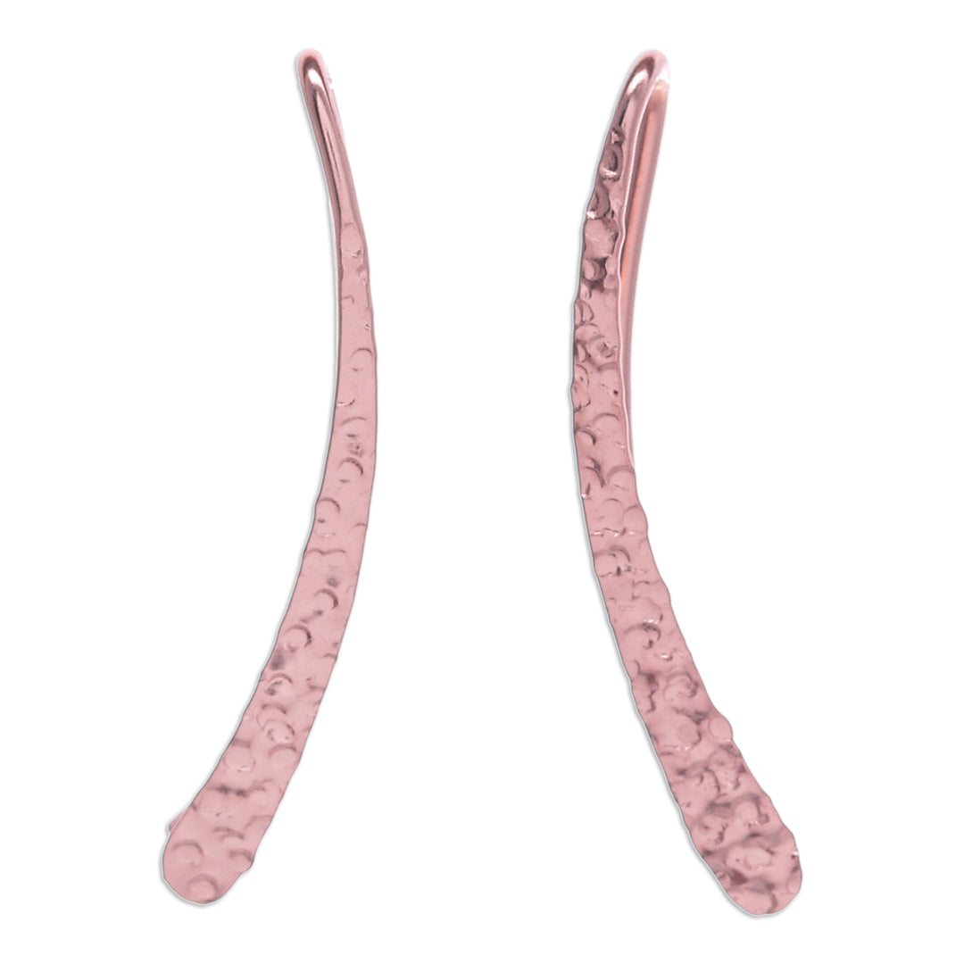 Modern 18k Rose Gold-Plated Drop Earrings from Thailand - Pink Hammered Line