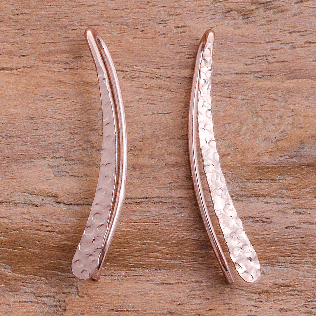 Modern 18k Rose Gold-Plated Drop Earrings from Thailand - Pink Hammered Line