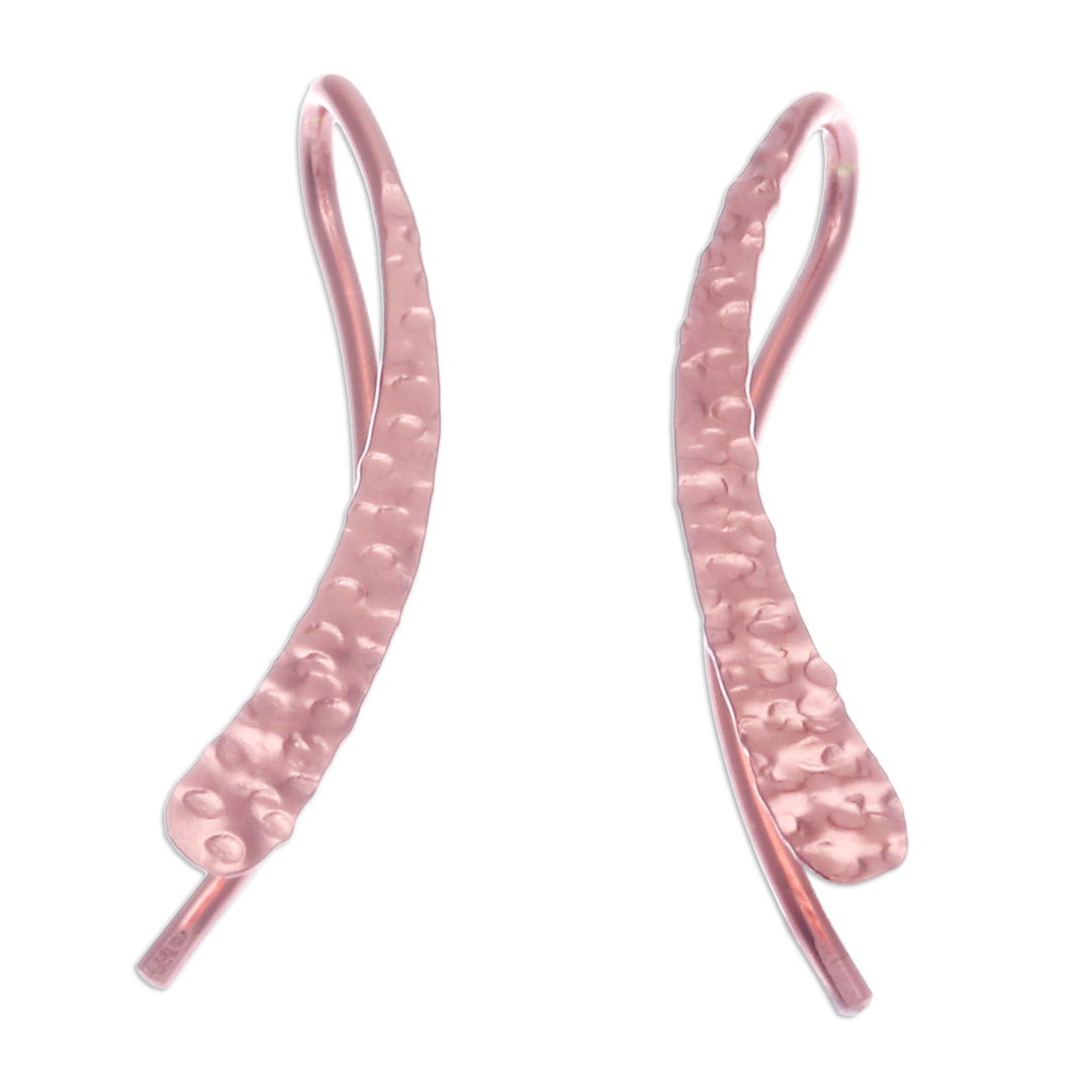 Modern 18k Rose Gold-Plated Drop Earrings from Thailand - Pink Hammered Line