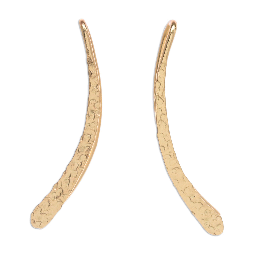Modern Hammered 18k Gold-Plated Drop Earrings from Thailand - Bright Hammered Line