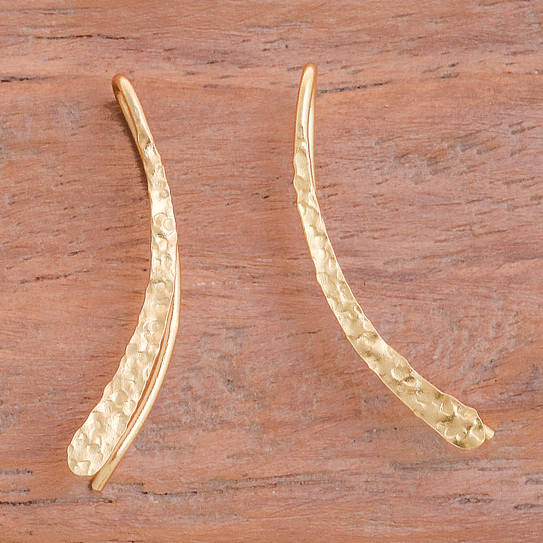 Modern Hammered 18k Gold-Plated Drop Earrings from Thailand - Bright Hammered Line