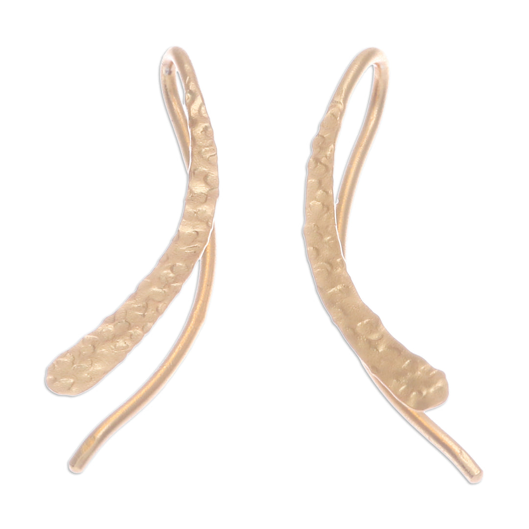 Modern Hammered 18k Gold-Plated Drop Earrings from Thailand - Bright Hammered Line