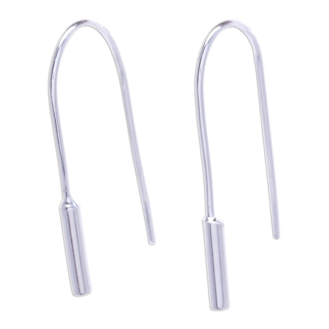 Modern Polished Cylindrical Sterling Silver Drop Earrings - Shiny Cattails