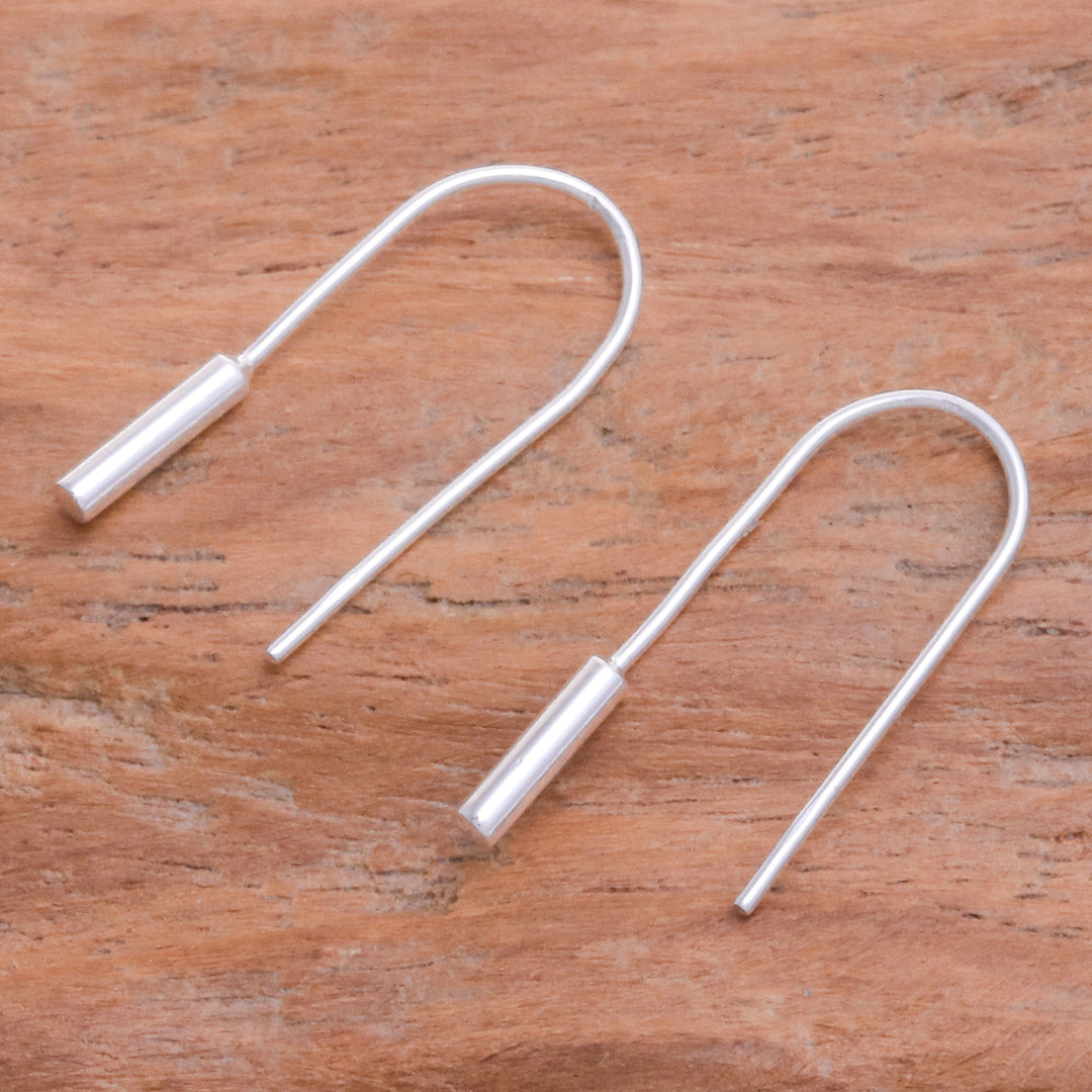 Modern Polished Cylindrical Sterling Silver Drop Earrings - Shiny Cattails