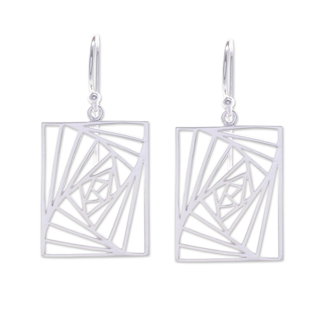 Modern Openwork Rectangular Sterling Silver Dangle Earrings - Flawless Rectangular