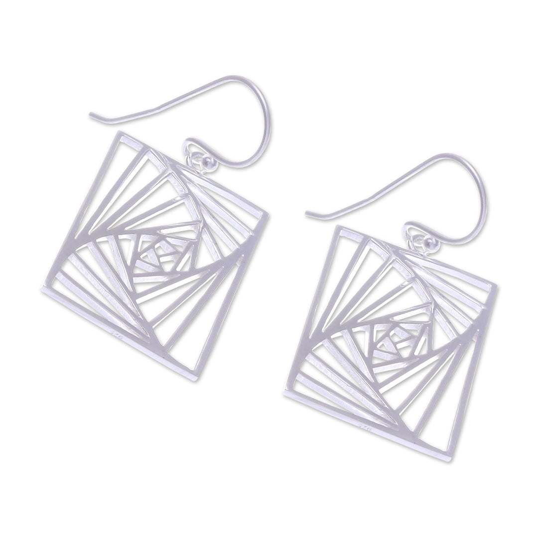 Modern Openwork Rectangular Sterling Silver Dangle Earrings - Flawless Rectangular