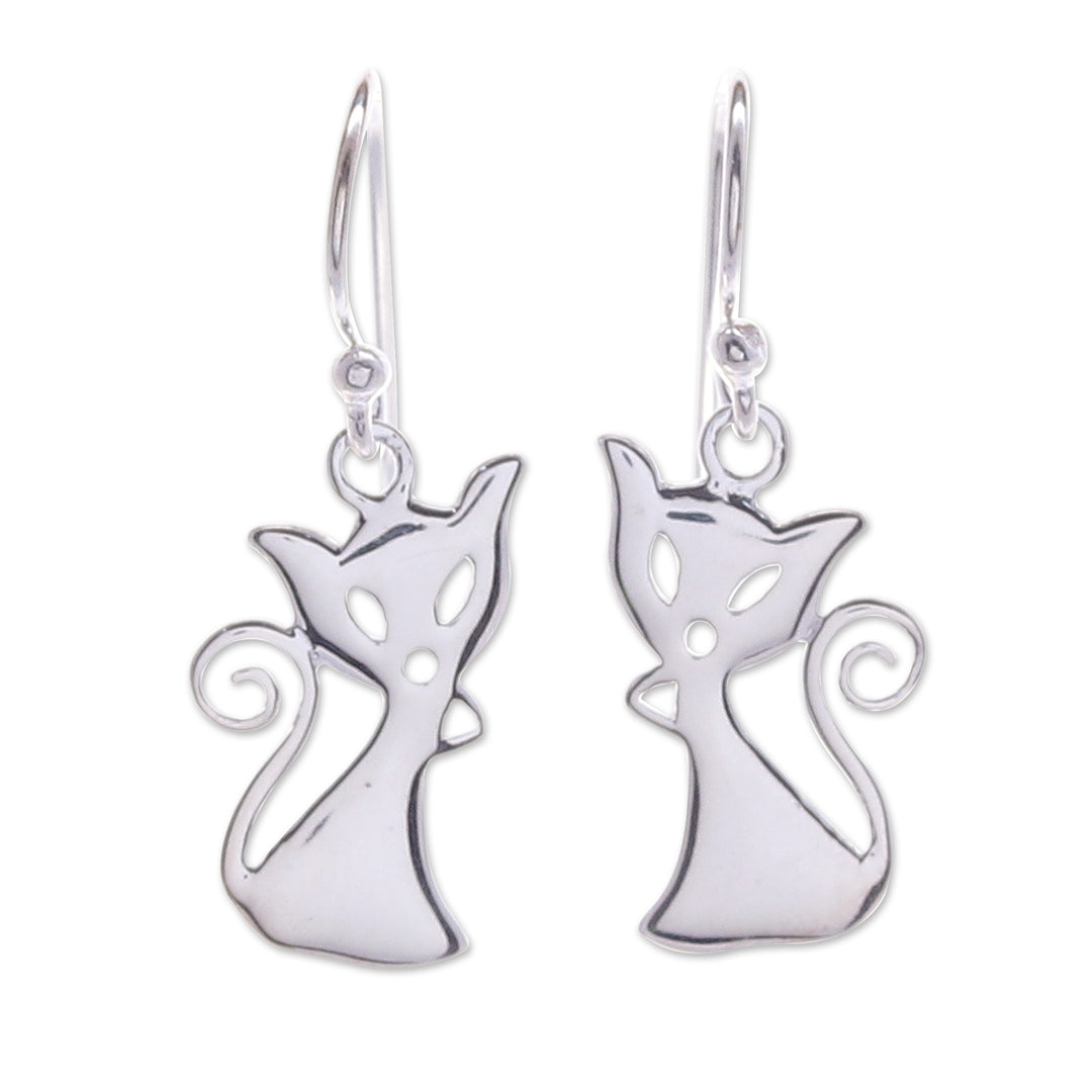 Cat-Shaped Sterling Silver Dangle Earrings from Thailand - Cat Appeal