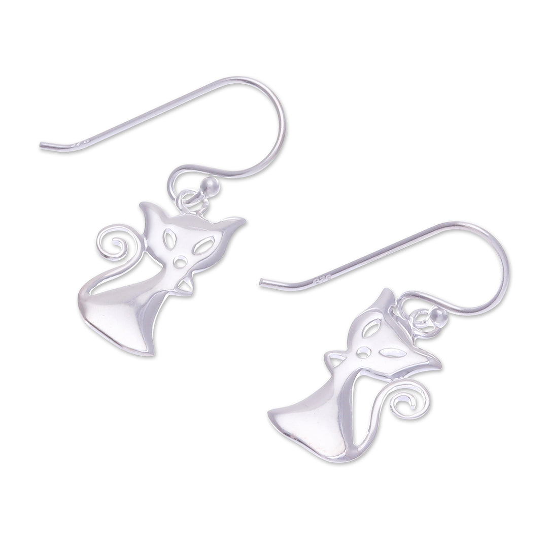 Cat-Shaped Sterling Silver Dangle Earrings from Thailand - Cat Appeal