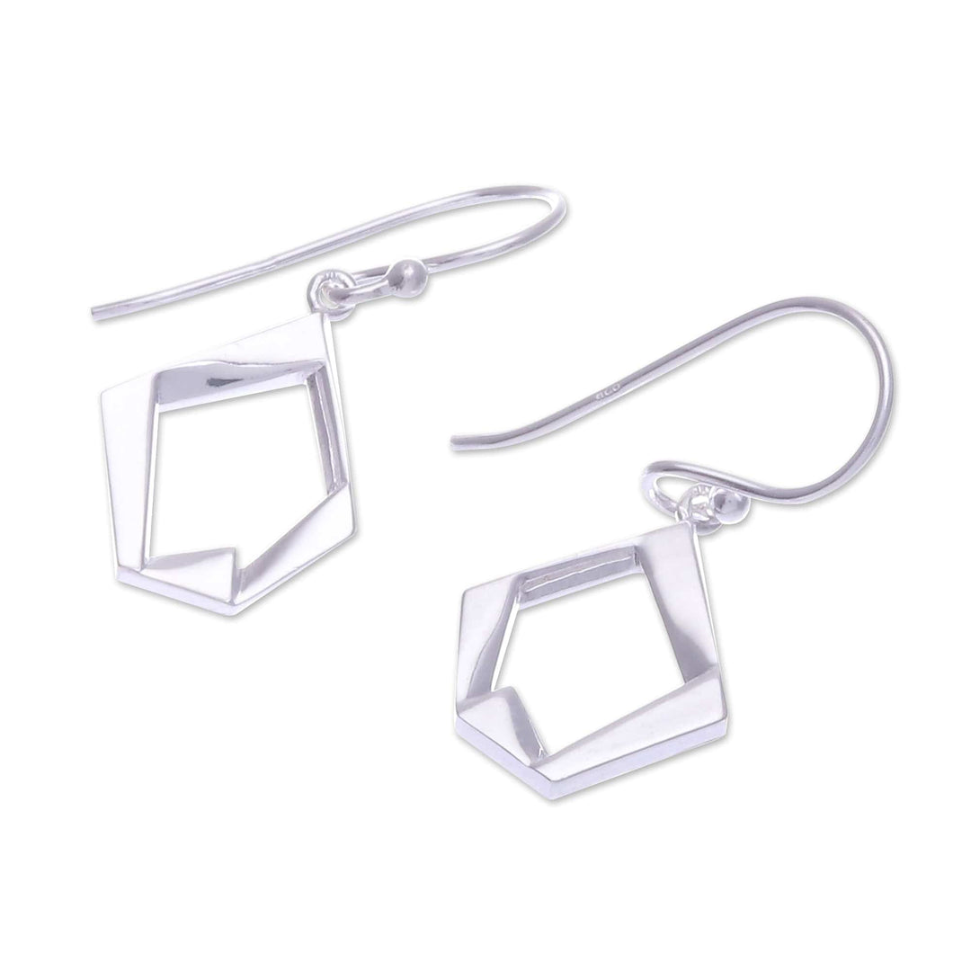 Modern Pentagon-Shaped Sterling Silver Dangle Earrings - Sublime Pentagon