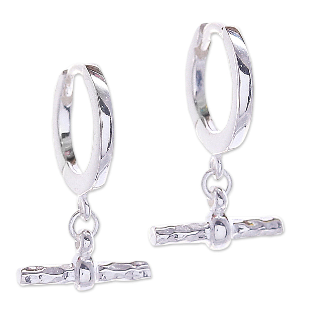 Modern Hammered Polished Sterling Silver Hoop Earrings - Chic Spell
