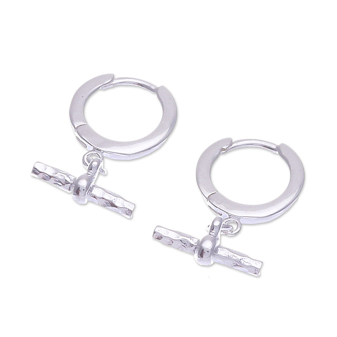 Modern Hammered Polished Sterling Silver Hoop Earrings - Chic Spell
