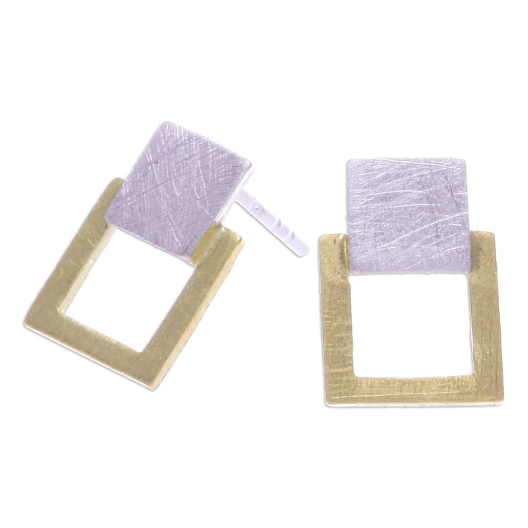 Modern Geometric 18k Gold-Accented Drop Earrings - Gloriously Square