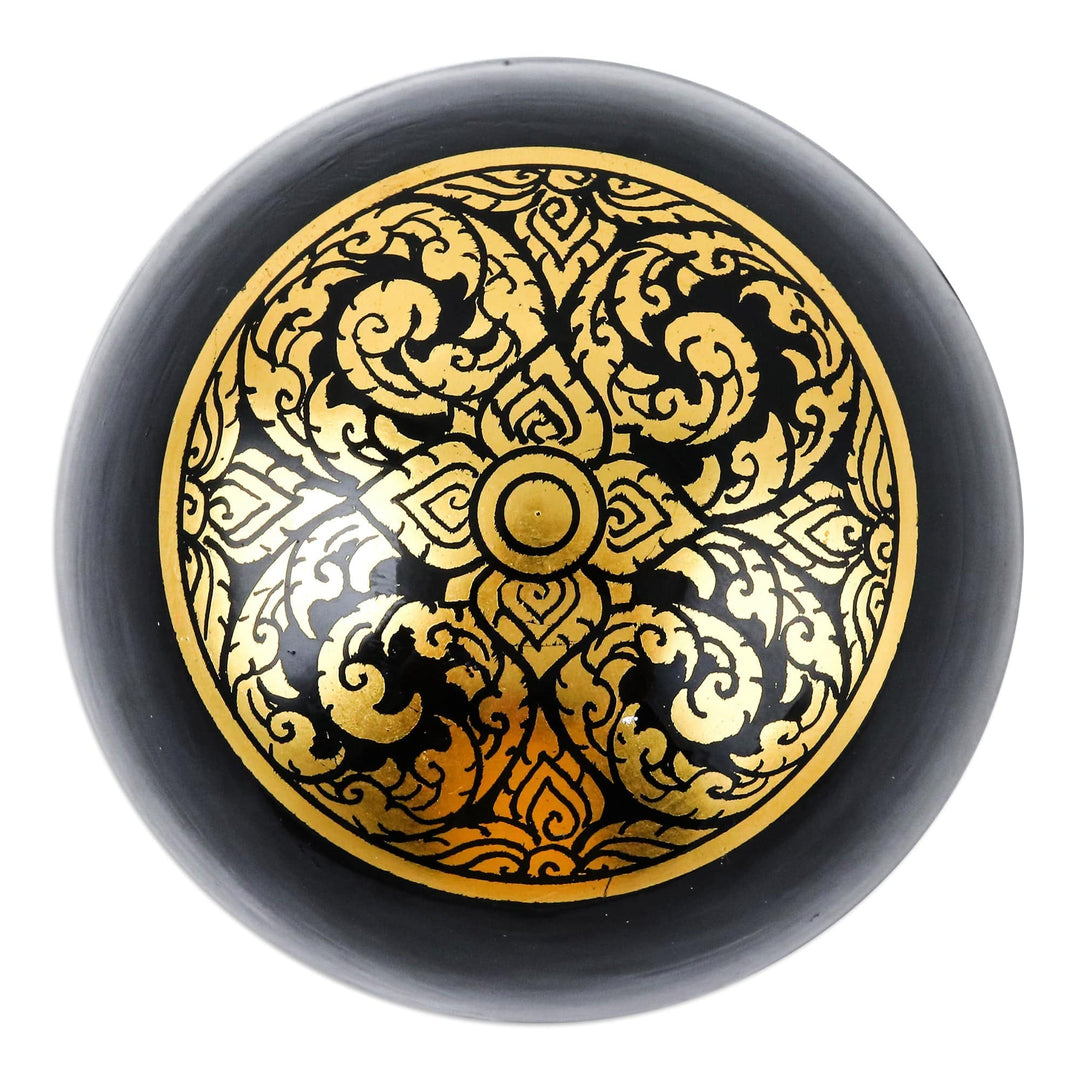 Lacquered Floral Patterned Round Mango Wood Decorative Box - Thai Triumph