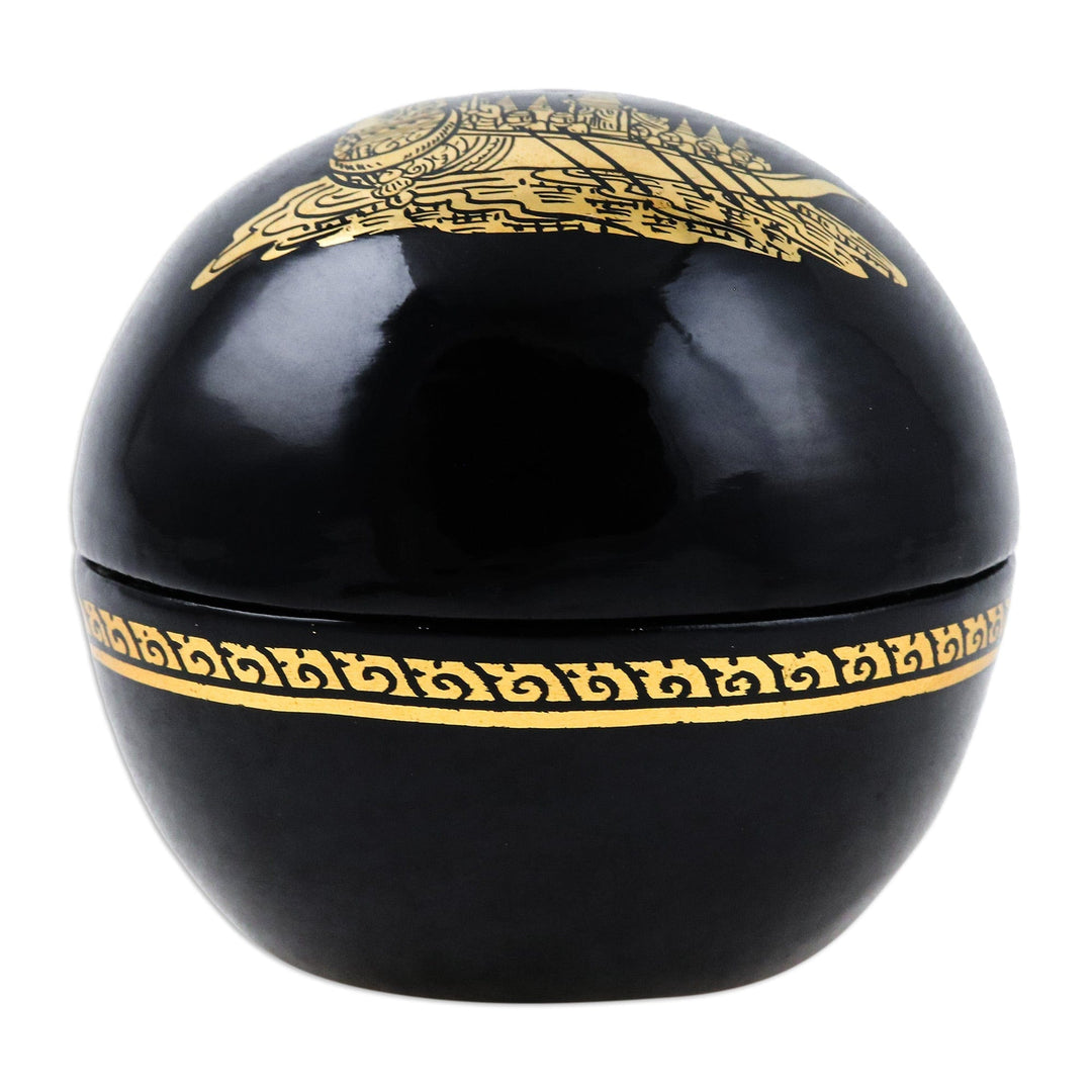 Lacquered Suphannahong-Themed Round Wood Decorative Box - Thai Epic