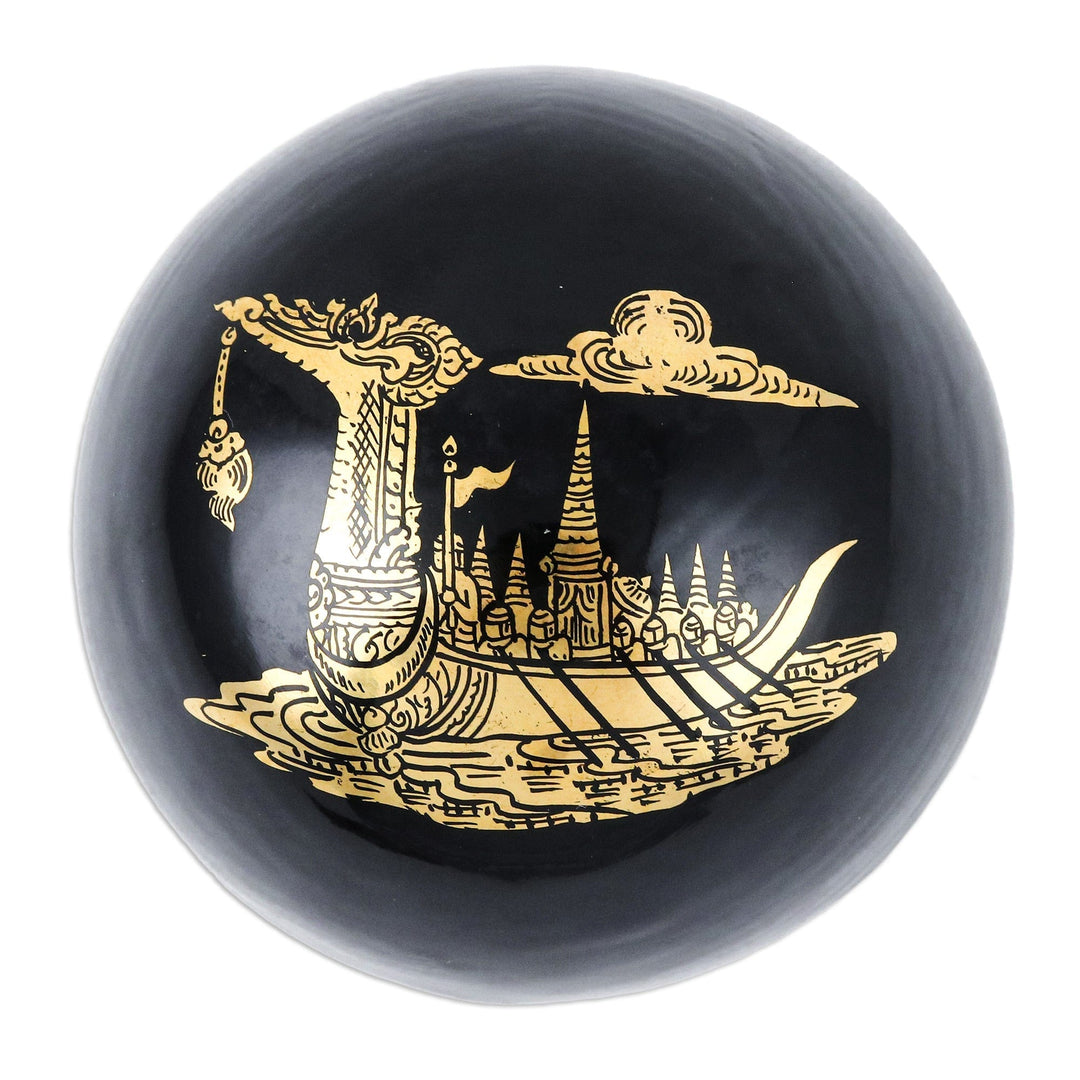 Lacquered Suphannahong-Themed Round Wood Decorative Box - Thai Epic