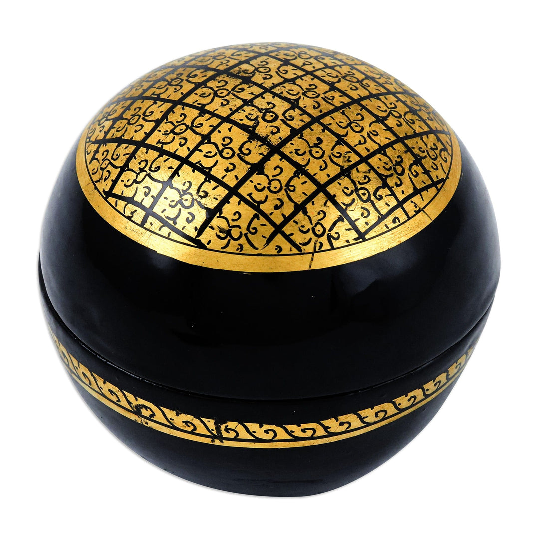 Lacquered Lanna Patterned Round Mango Wood Decorative Box - Thai Richness