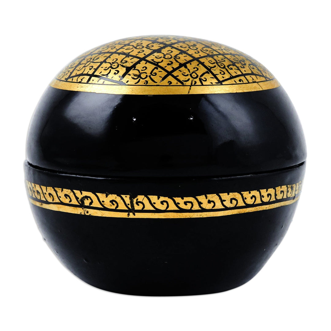 Lacquered Lanna Patterned Round Mango Wood Decorative Box - Thai Richness
