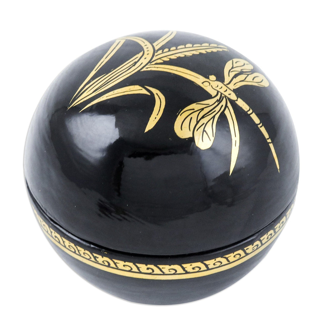 Lacquered Nature-Themed Round Mango Wood Decorative Box - Thai Nature
