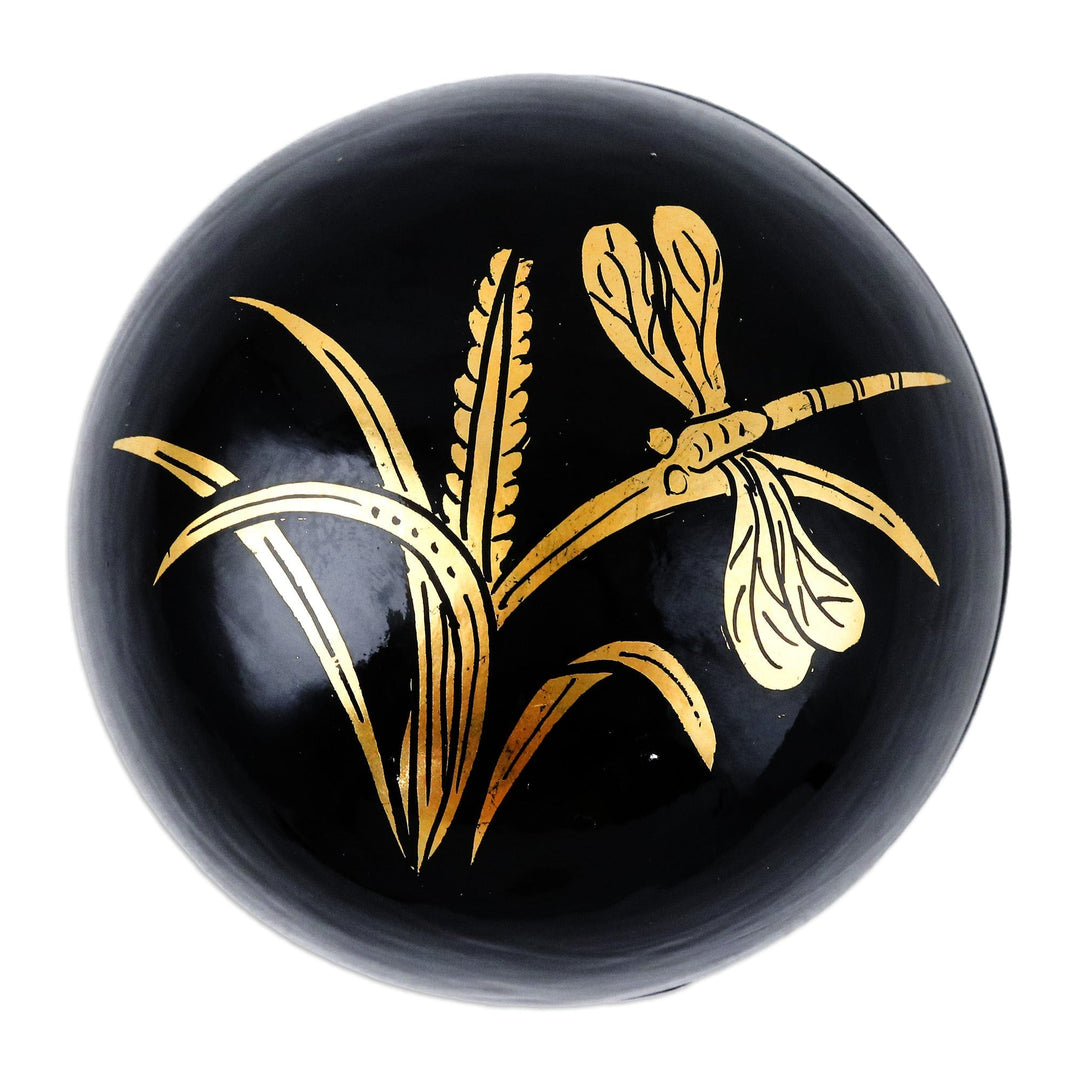 Lacquered Nature-Themed Round Mango Wood Decorative Box - Thai Nature