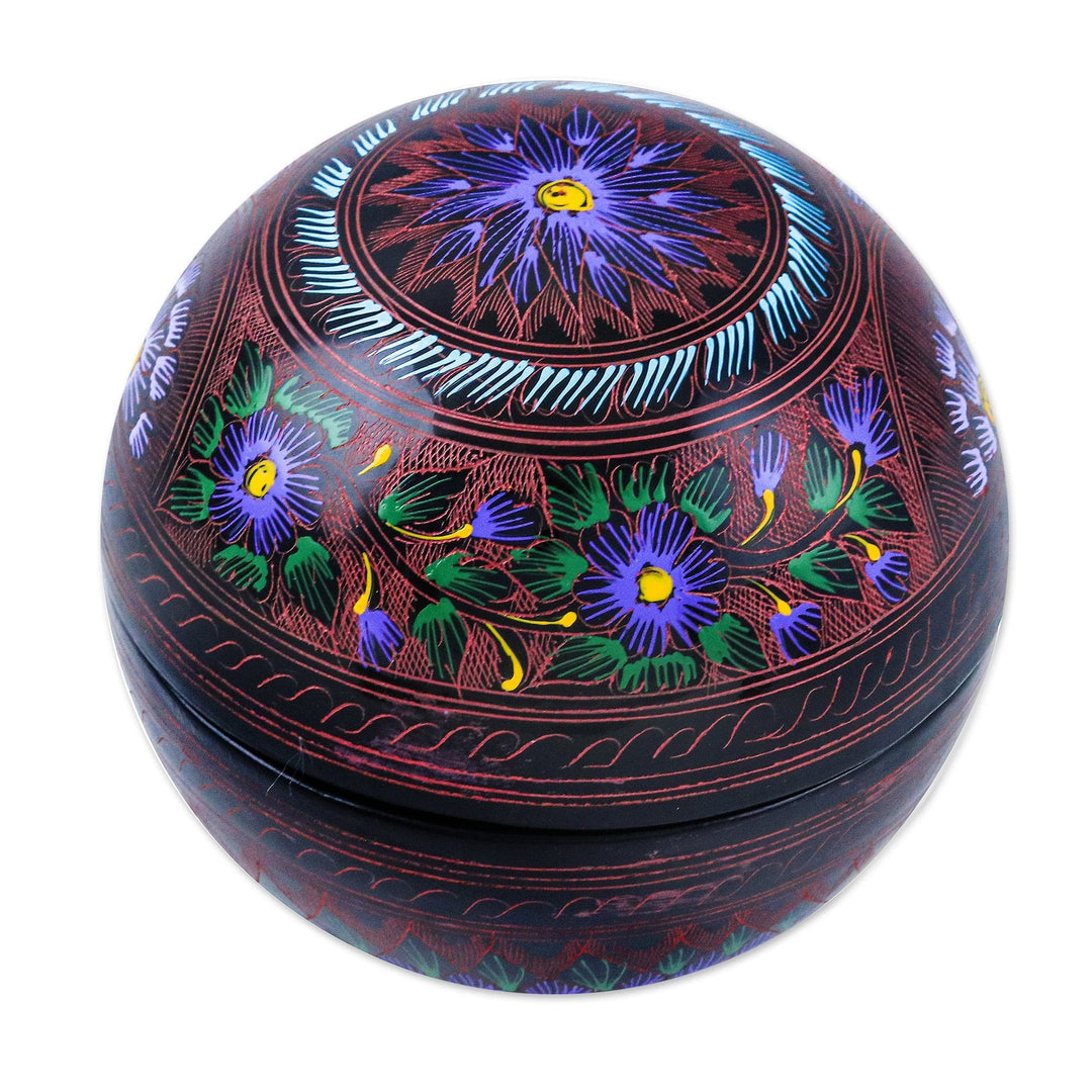 Floral Painted Pink, Purple and Blue Round Decorative Box - Blooming Illusion