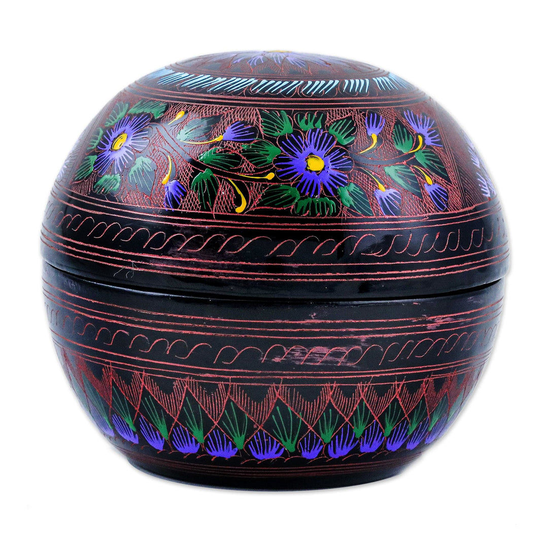 Floral Painted Pink, Purple and Blue Round Decorative Box - Blooming Illusion