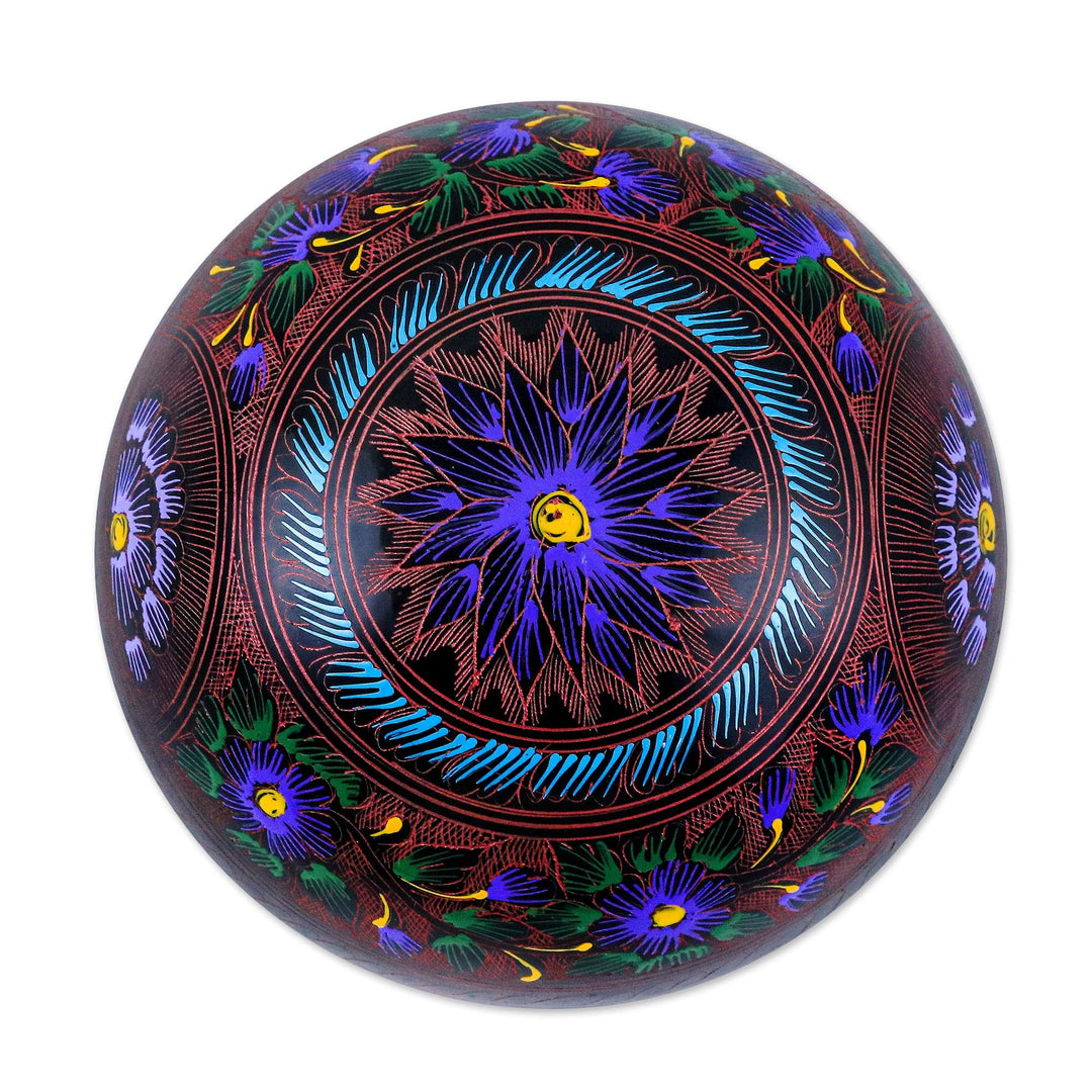 Floral Painted Pink, Purple and Blue Round Decorative Box - Blooming Illusion