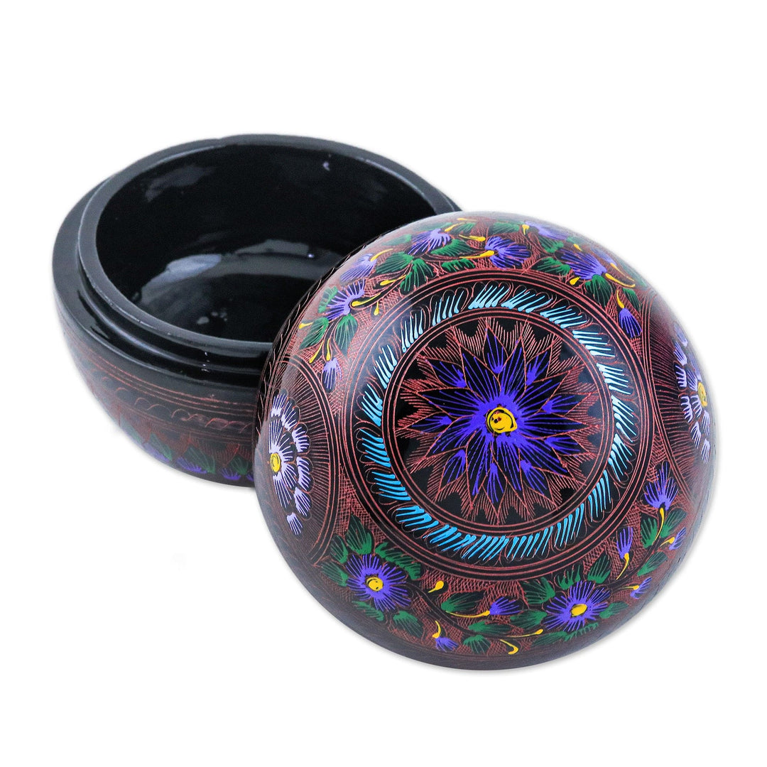 Floral Painted Pink, Purple and Blue Round Decorative Box - Blooming Illusion