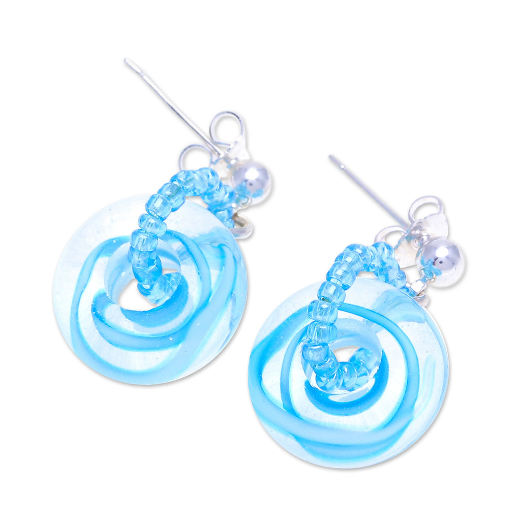 Handblown Glass Beaded Dangle Earrings with Swirl Motifs - Chic Swirls