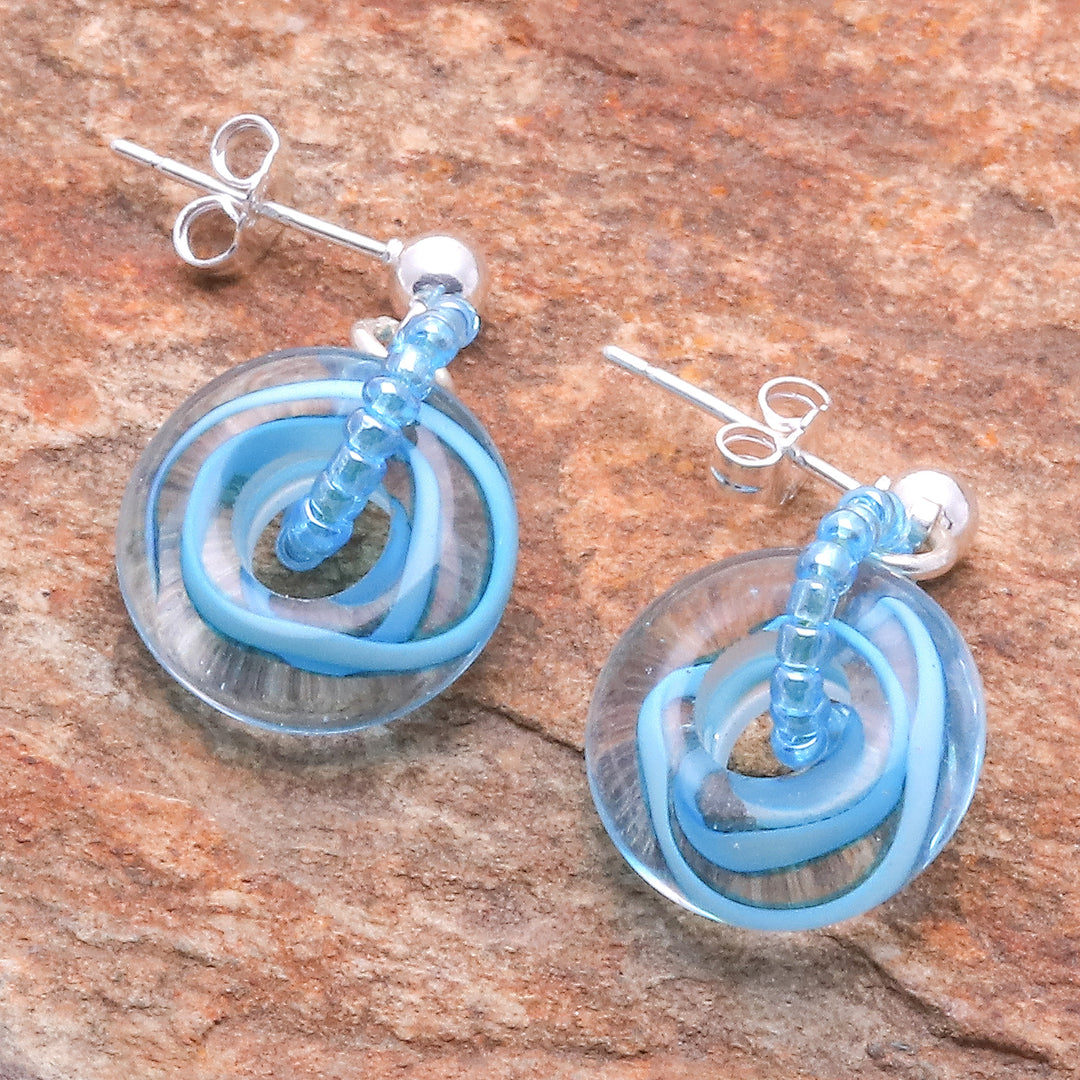 Handblown Glass Beaded Dangle Earrings with Swirl Motifs - Chic Swirls