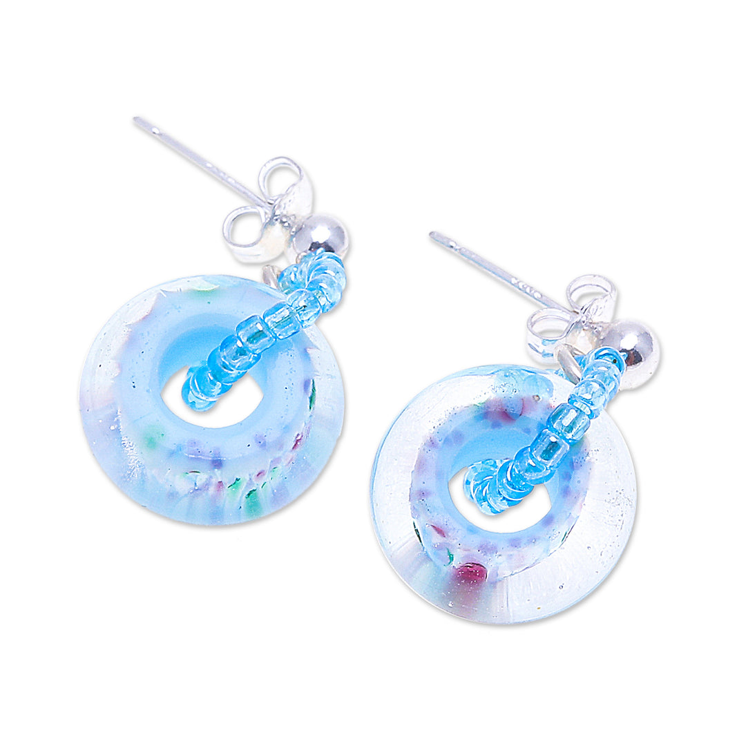 Handblown Glass Beaded Blue Dangle Earrings from Thailand - Blue Glamor