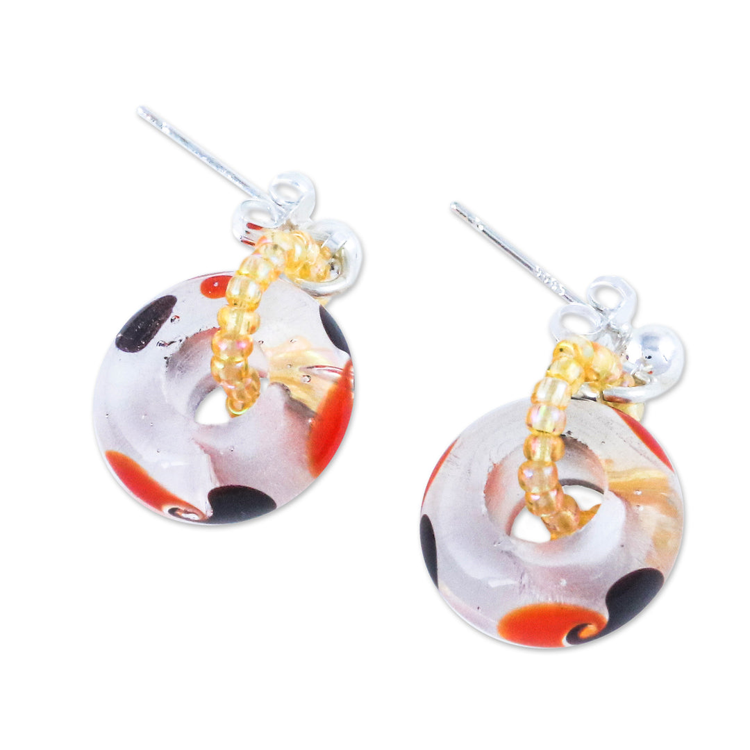 Handblown Glass Beaded Dangle Earrings with Colorful Motifs - Bright Delight